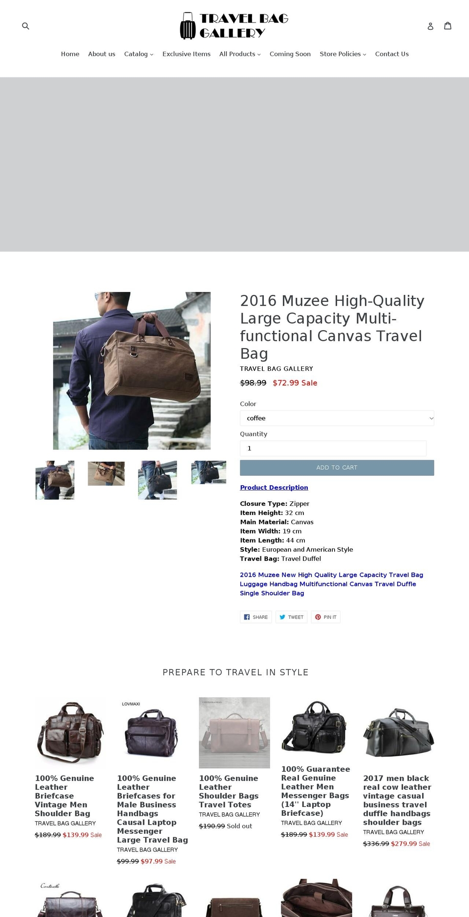 travel-bag-gallery.com — Shopify storefront screenshot