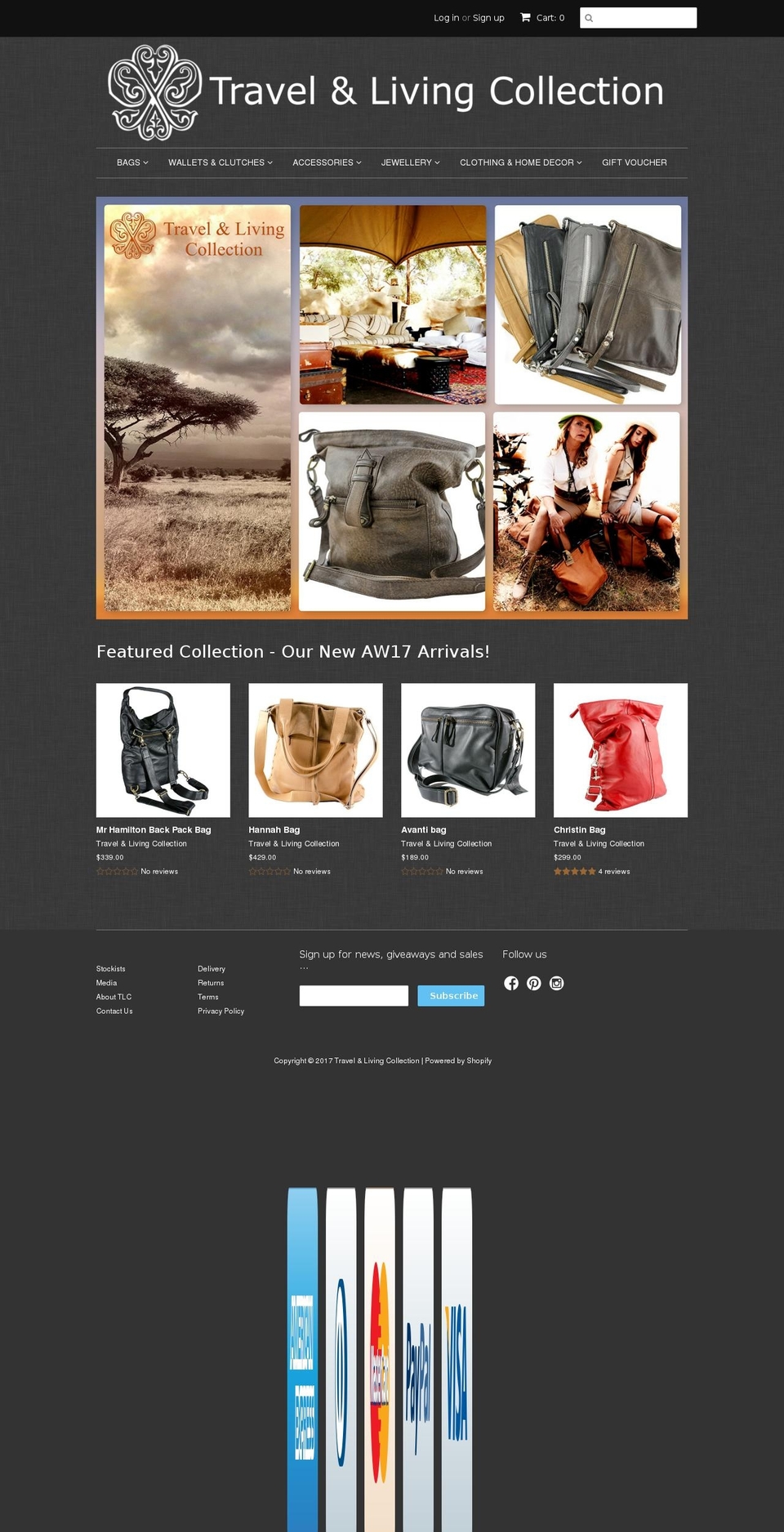 travelandlivingcollection.com shopify website screenshot