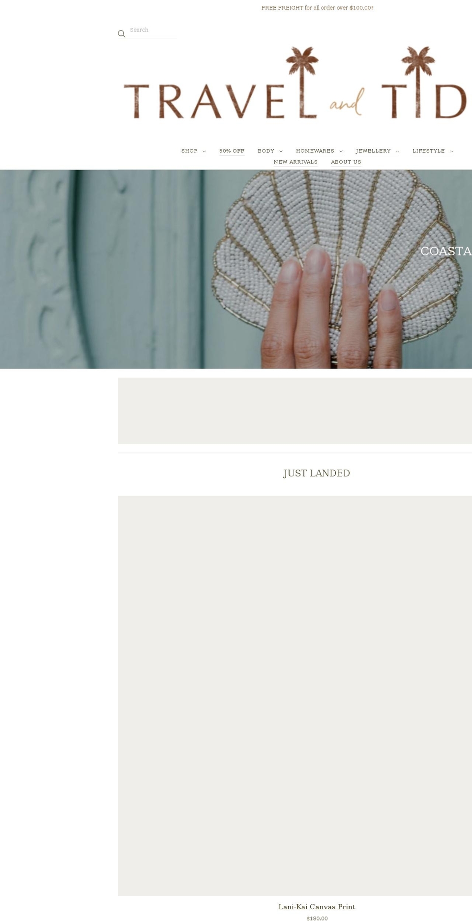 travelandtide.com.au shopify website screenshot