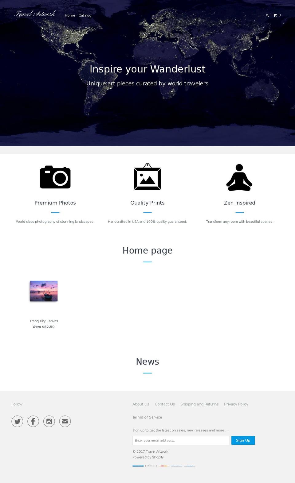 travelartwork.com shopify website screenshot