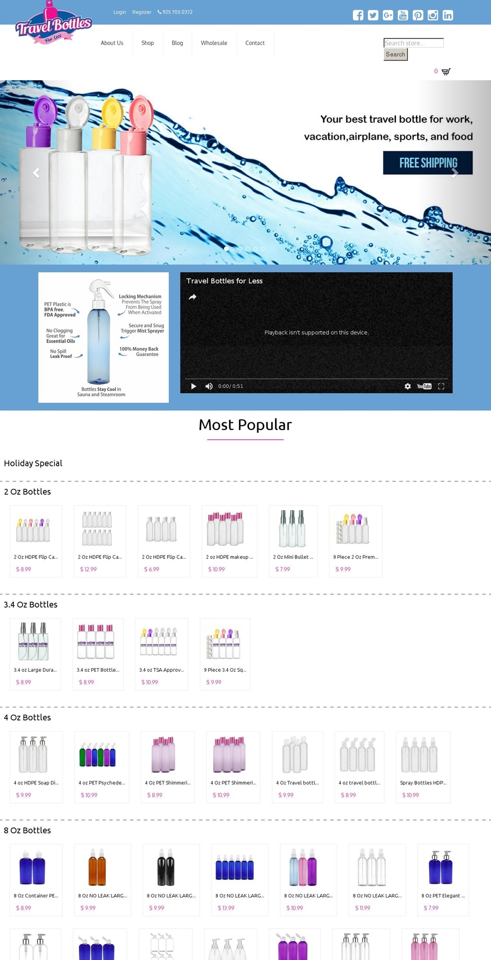 travelbottlesforless.com shopify website screenshot