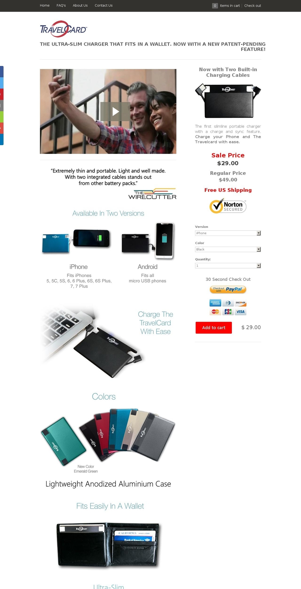 travelcardcharger.com shopify website screenshot