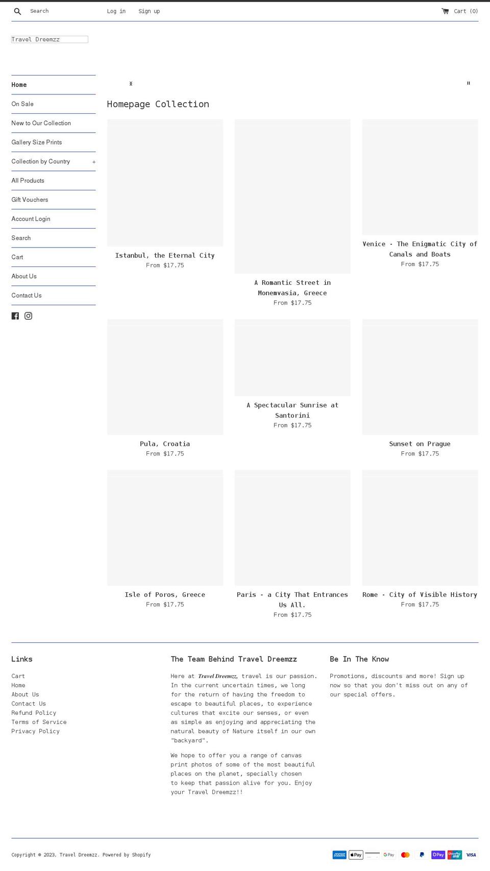 traveldreemzz.com shopify website screenshot
