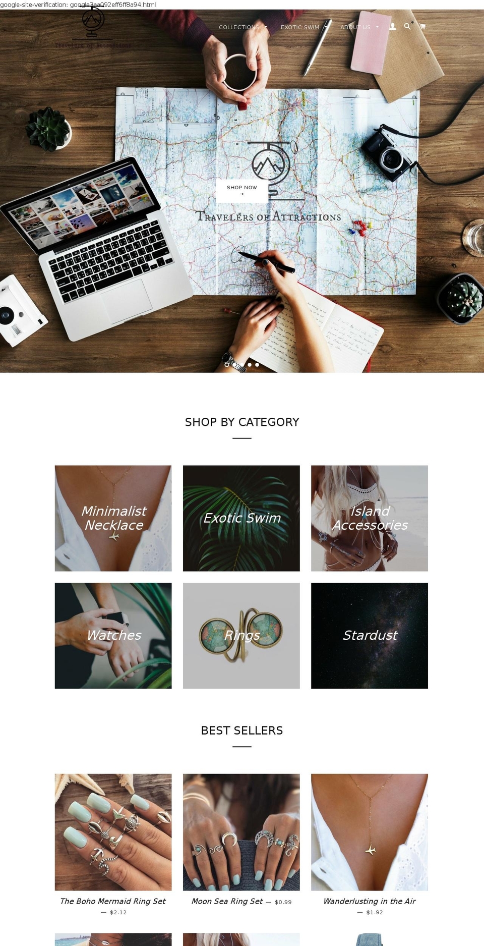 travelersofattractions.com — Shopify storefront screenshot