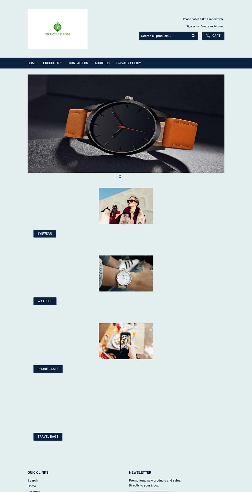 travelertom.com — Shopify storefront screenshot