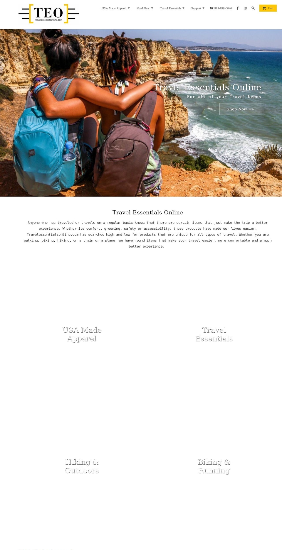 travelessentialsonline.com — Shopify storefront screenshot