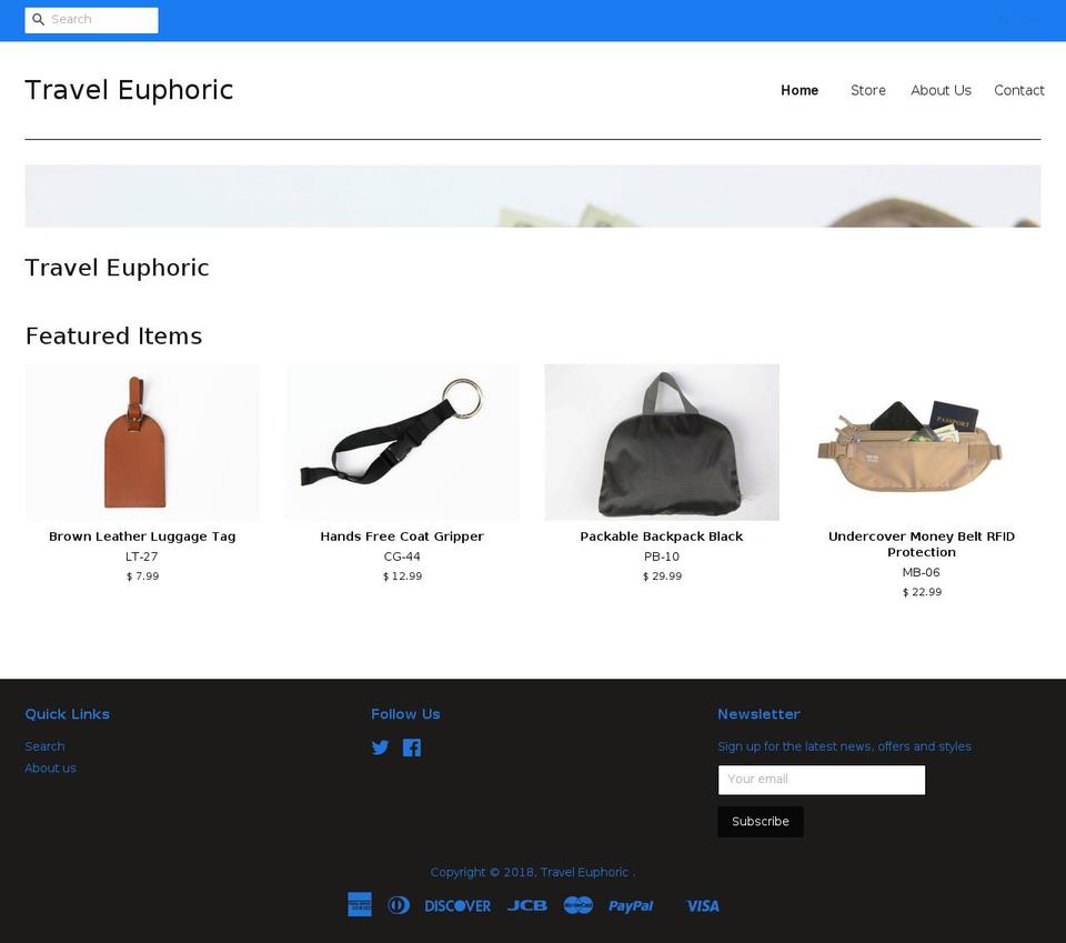 traveleuphoric.com — Shopify storefront screenshot