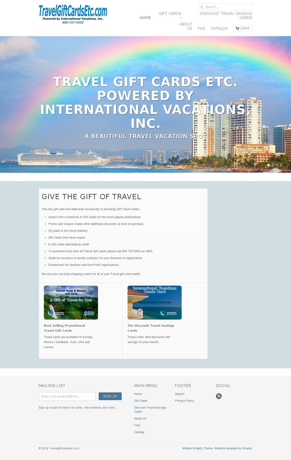 travelgiftcardsetc.com — Shopify storefront screenshot