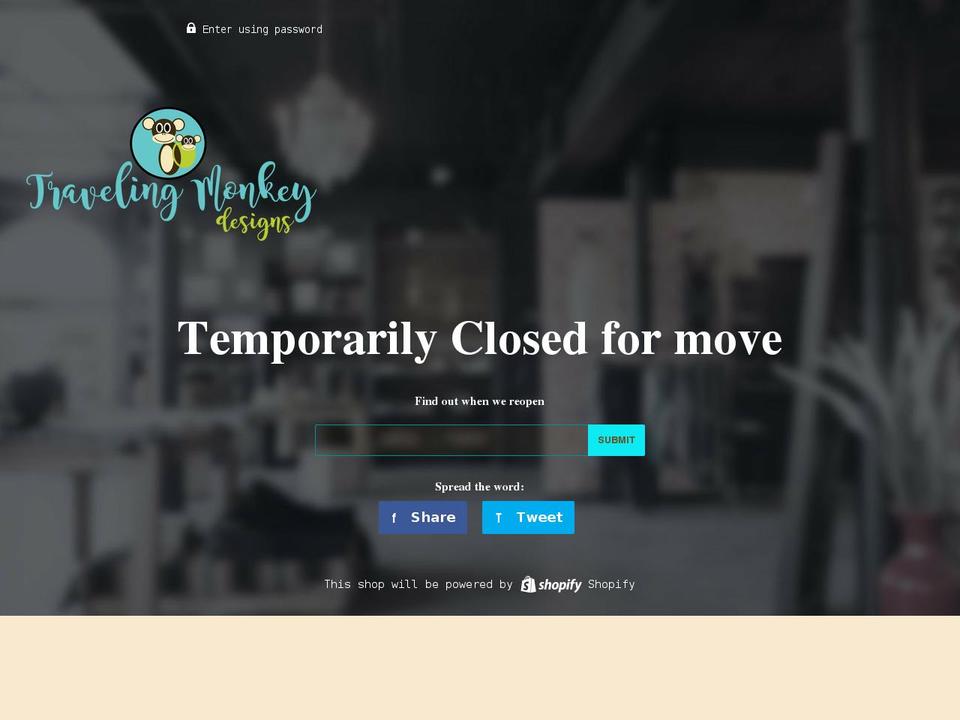 travelingmonkeydesigns.com — Shopify storefront screenshot