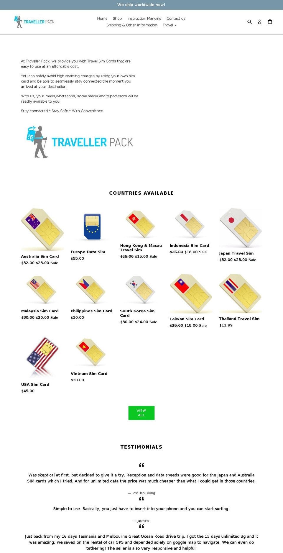 travellerpack.com shopify website screenshot