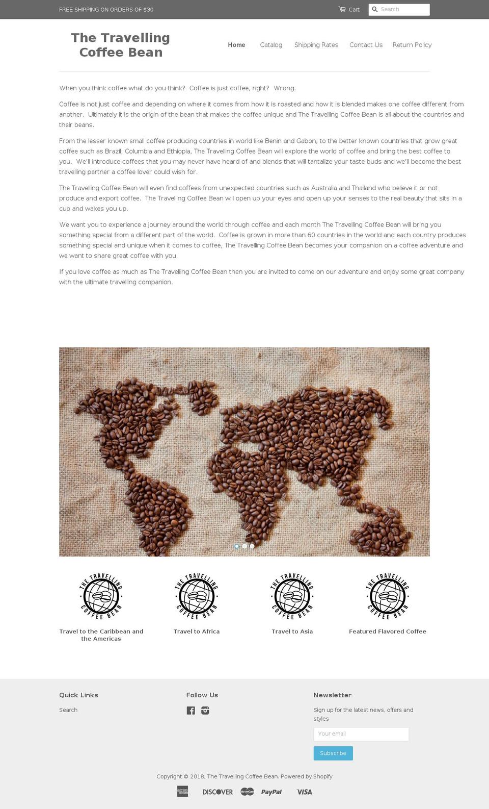 travellingcoffeebean.com shopify website screenshot