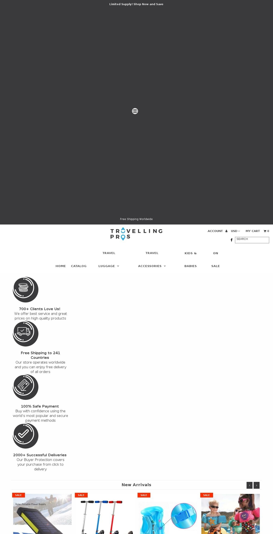 travellingpros.com shopify website screenshot