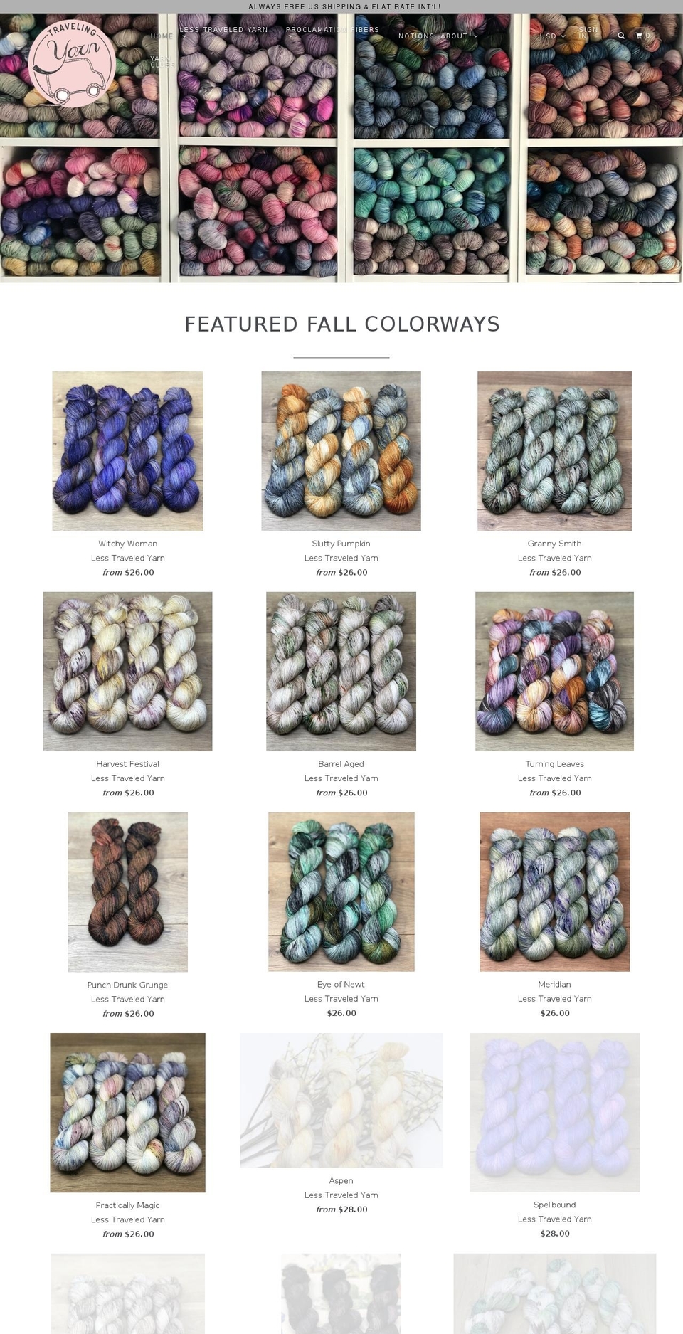 travellingyarn.com — Shopify storefront screenshot