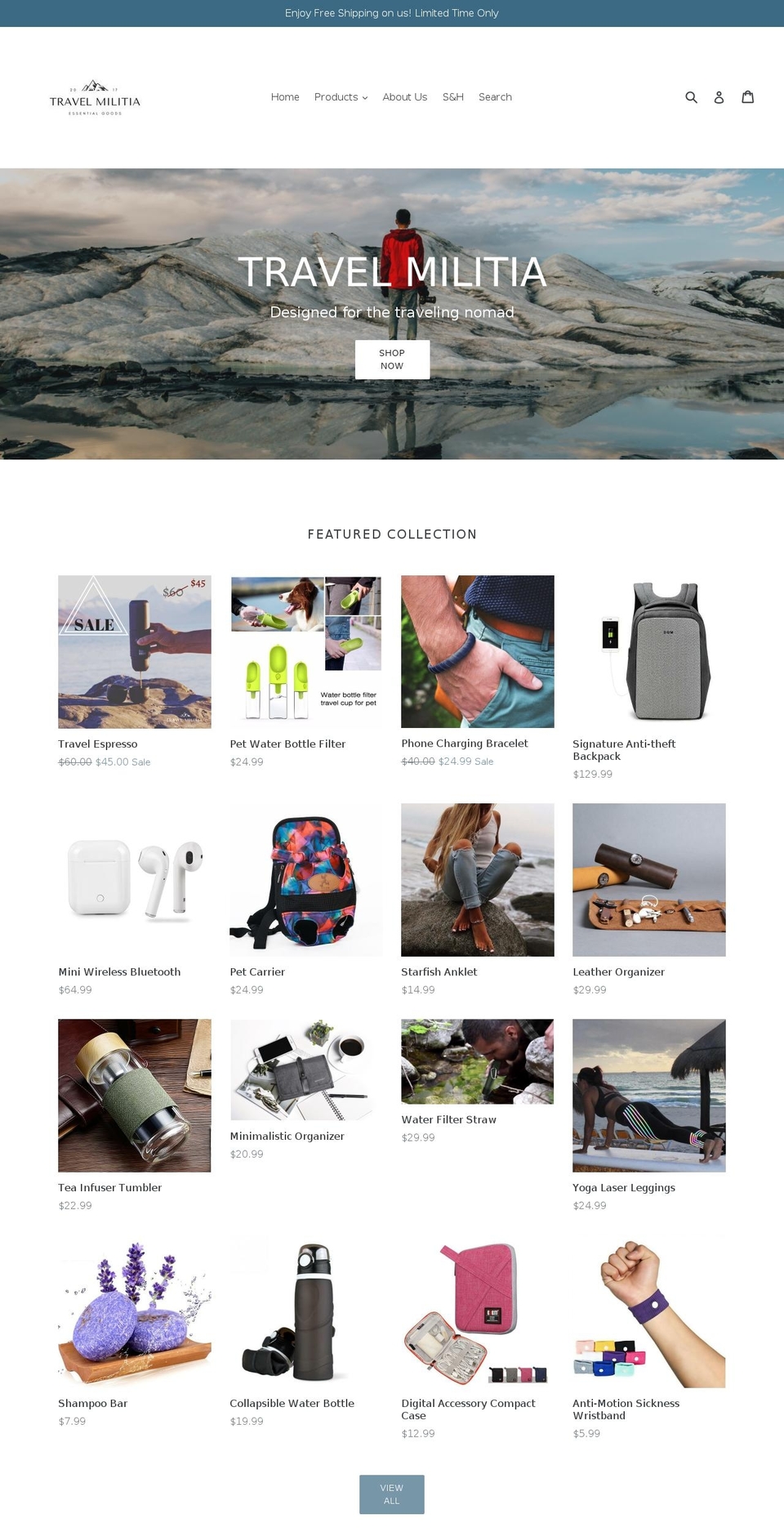 travelmilitia.com — Shopify storefront screenshot