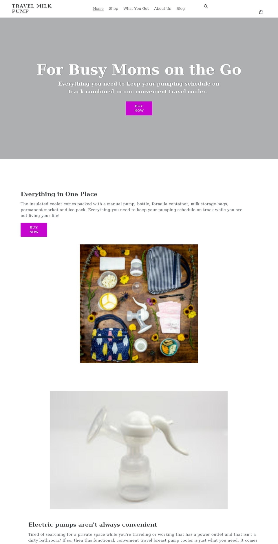 travelmilkpump.com shopify website screenshot