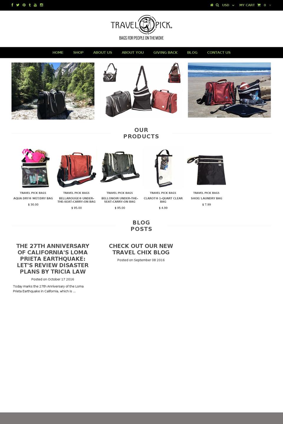 travelpicbags.com shopify website screenshot