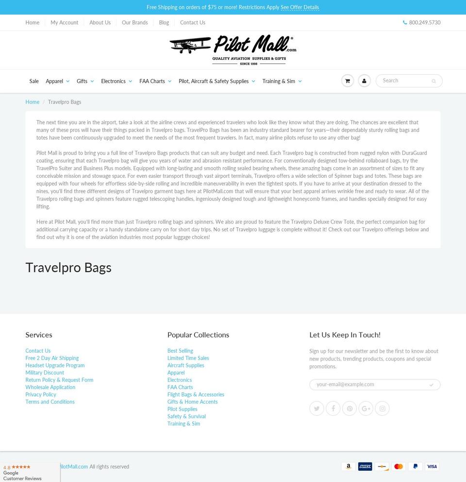 travelprobags.com — Shopify storefront screenshot