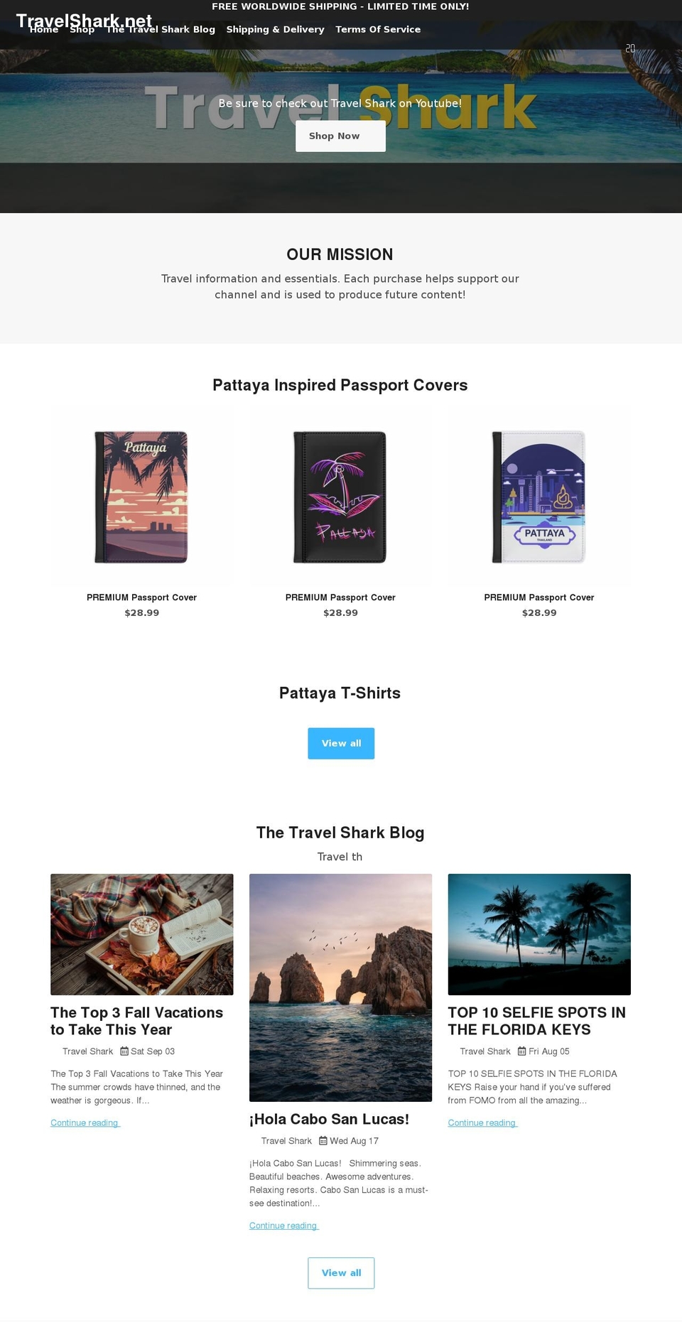 travelshark.net shopify website screenshot
