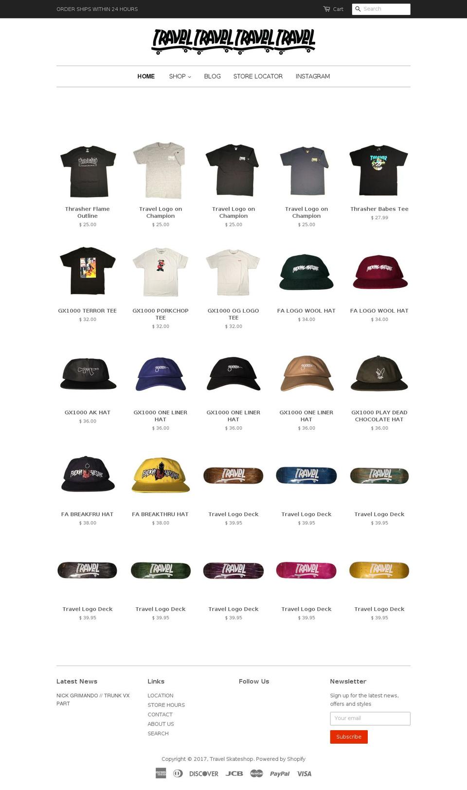 travelskateshop.com shopify website screenshot