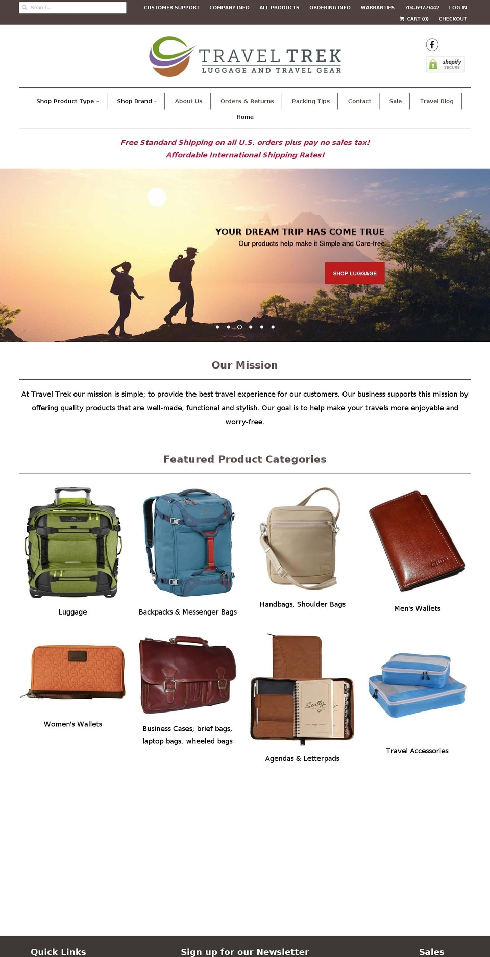 traveltrekluggage.com shopify website screenshot