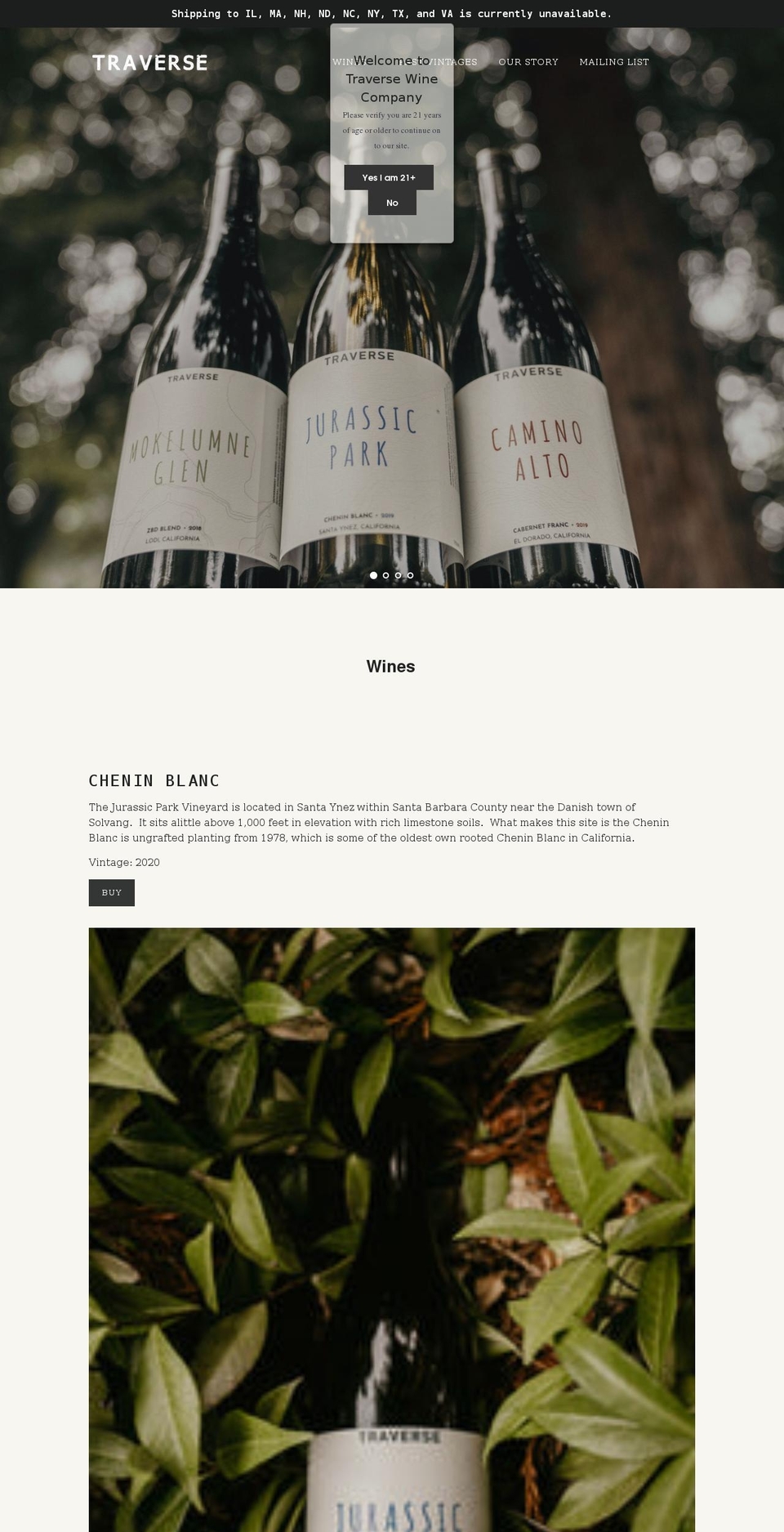 traversewineco.com shopify website screenshot