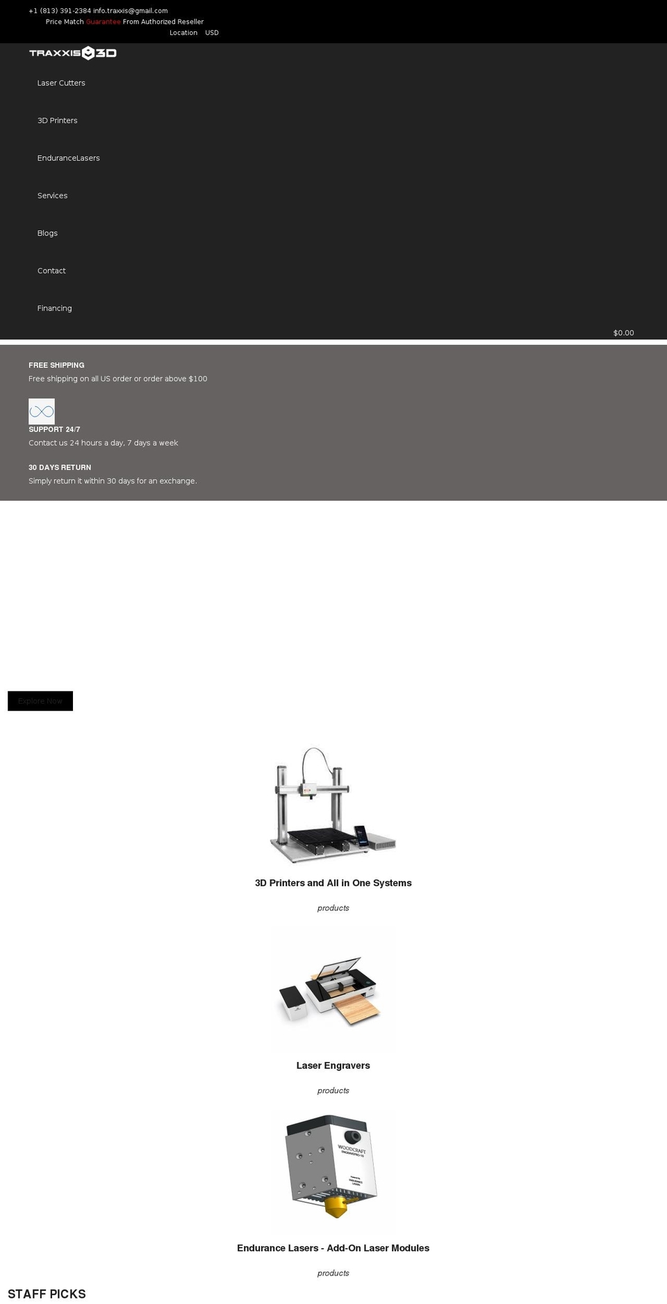 traxxis3d.com shopify website screenshot