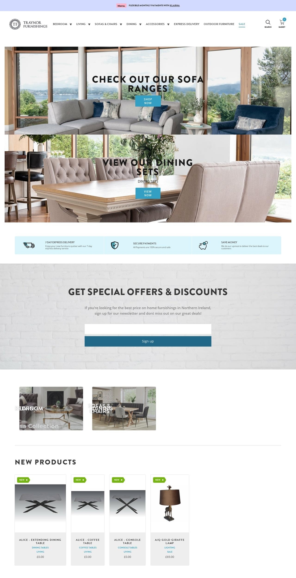 traynorfurnishings.co.uk shopify website screenshot