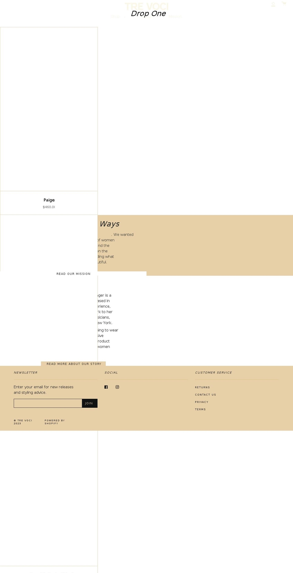 tre-voci.com shopify website screenshot