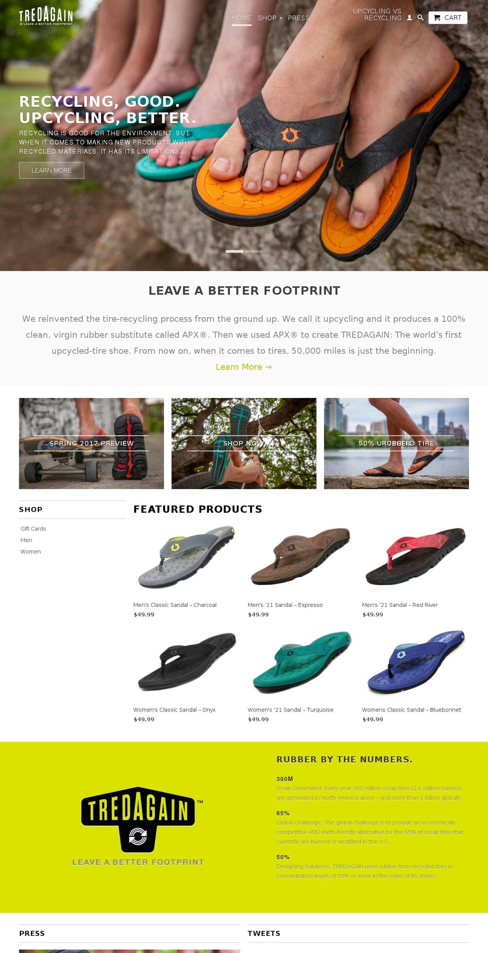 treadaginfootwear.com shopify website screenshot