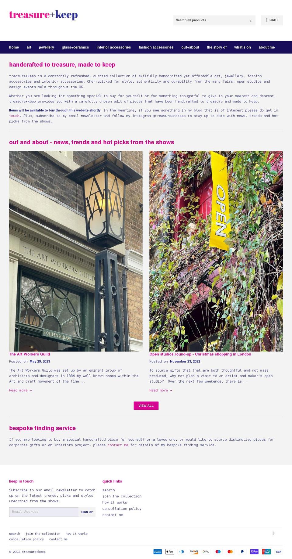 treasureandkeep.co.uk shopify website screenshot
