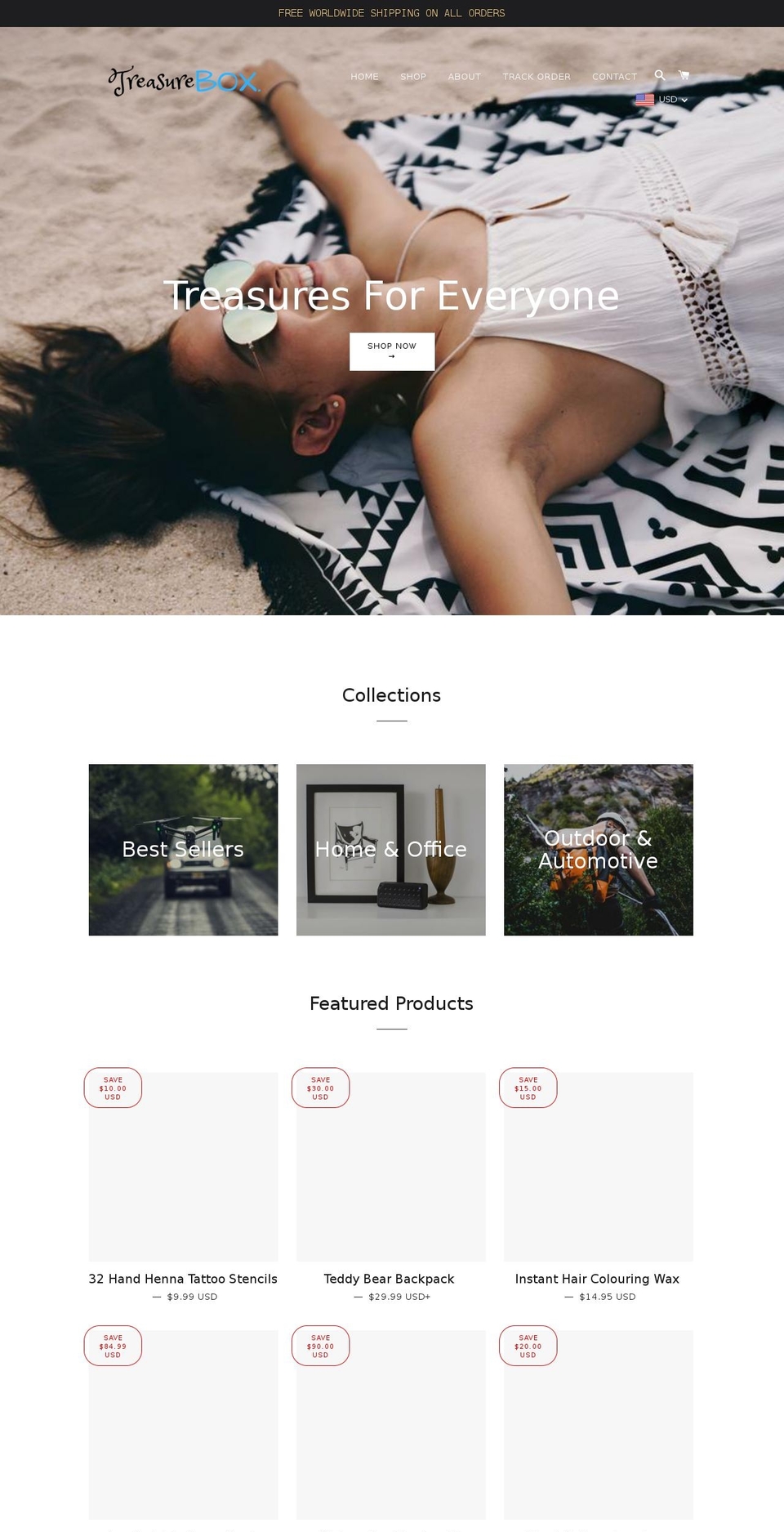 treasureboxstore.com — Shopify storefront screenshot