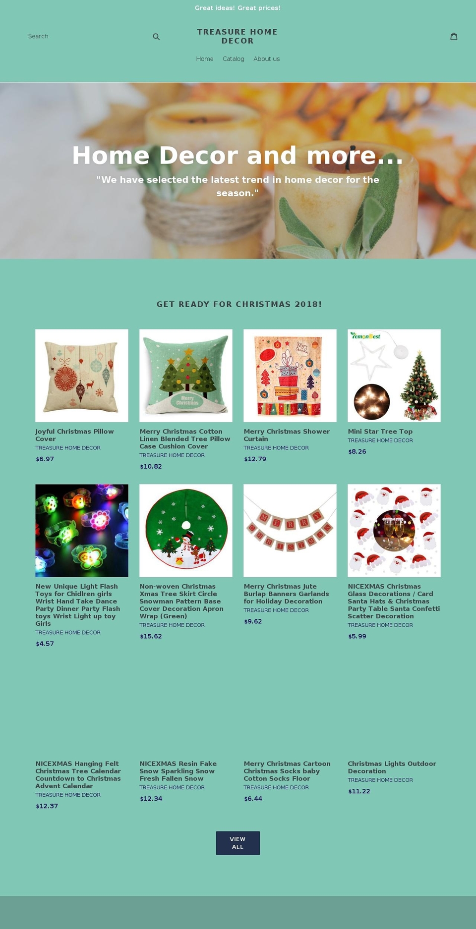 treasurehomedecor.com — Shopify storefront screenshot