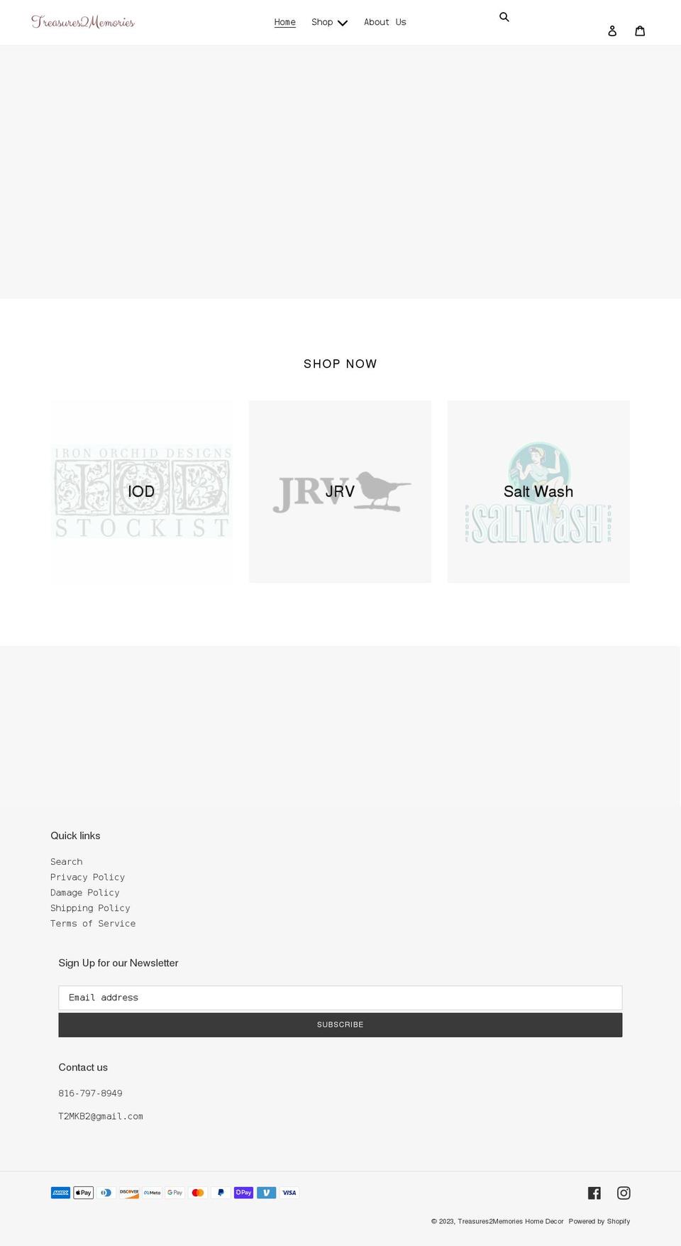 treasures2memorieshomedecor.com shopify website screenshot