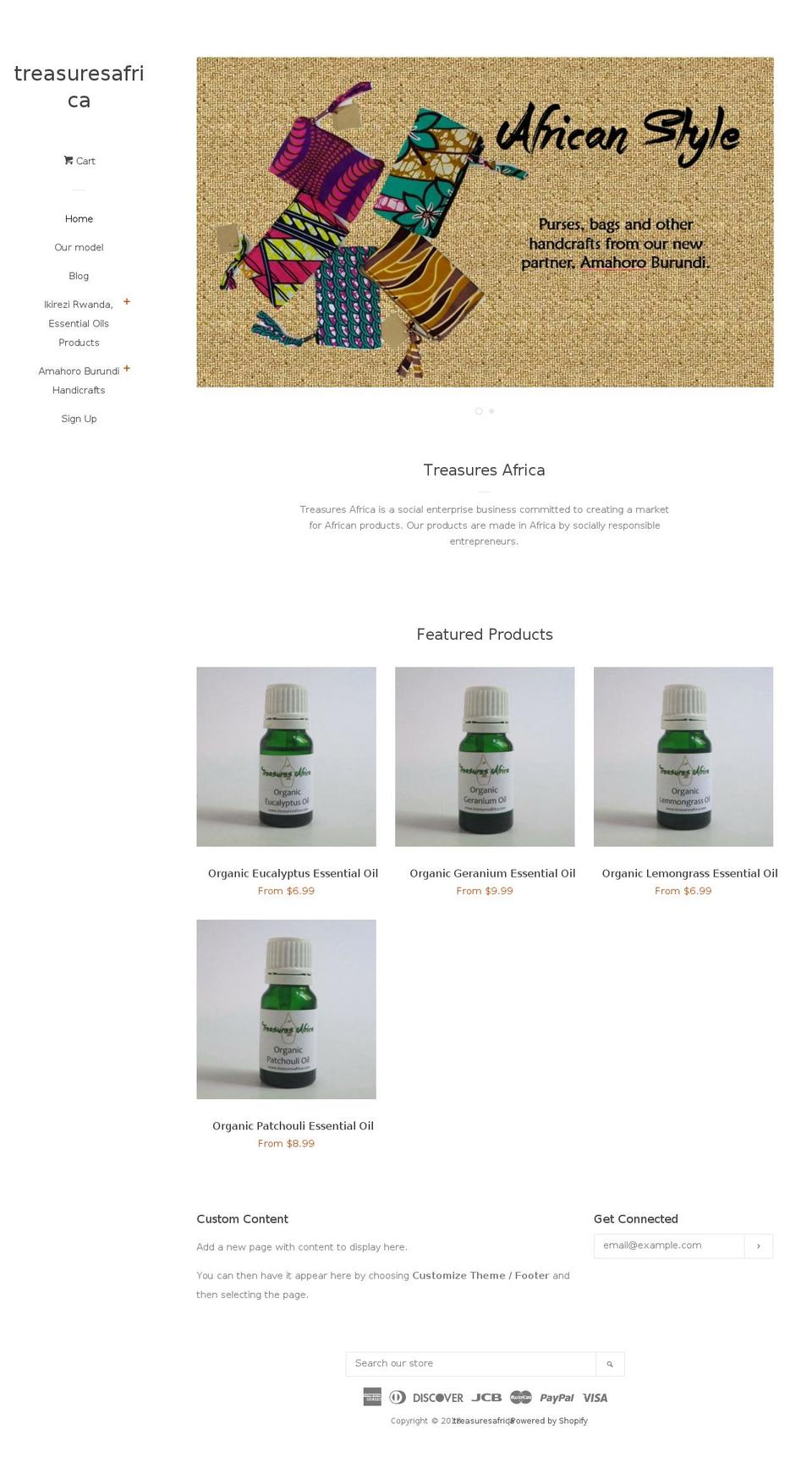 treasuresafrica.com shopify website screenshot