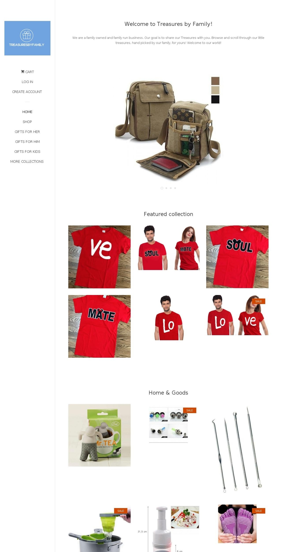 treasuresbyfamily.com — Shopify storefront screenshot
