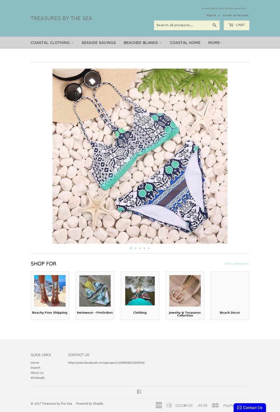 treasuresbytheseahomedecor.com shopify website screenshot