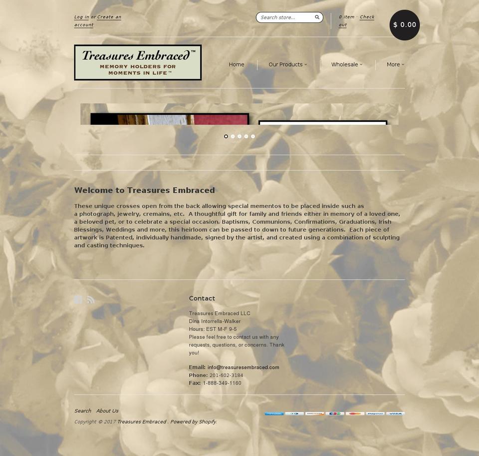 treasuresembraced.com shopify website screenshot