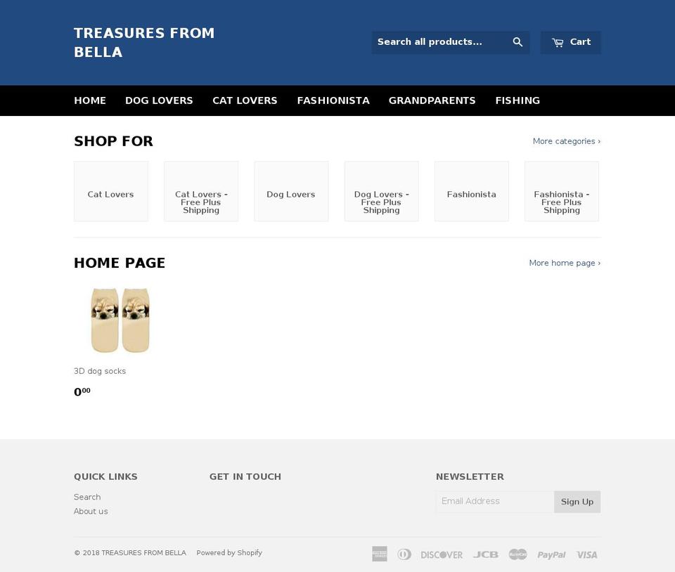 treasuresfrombella.com shopify website screenshot