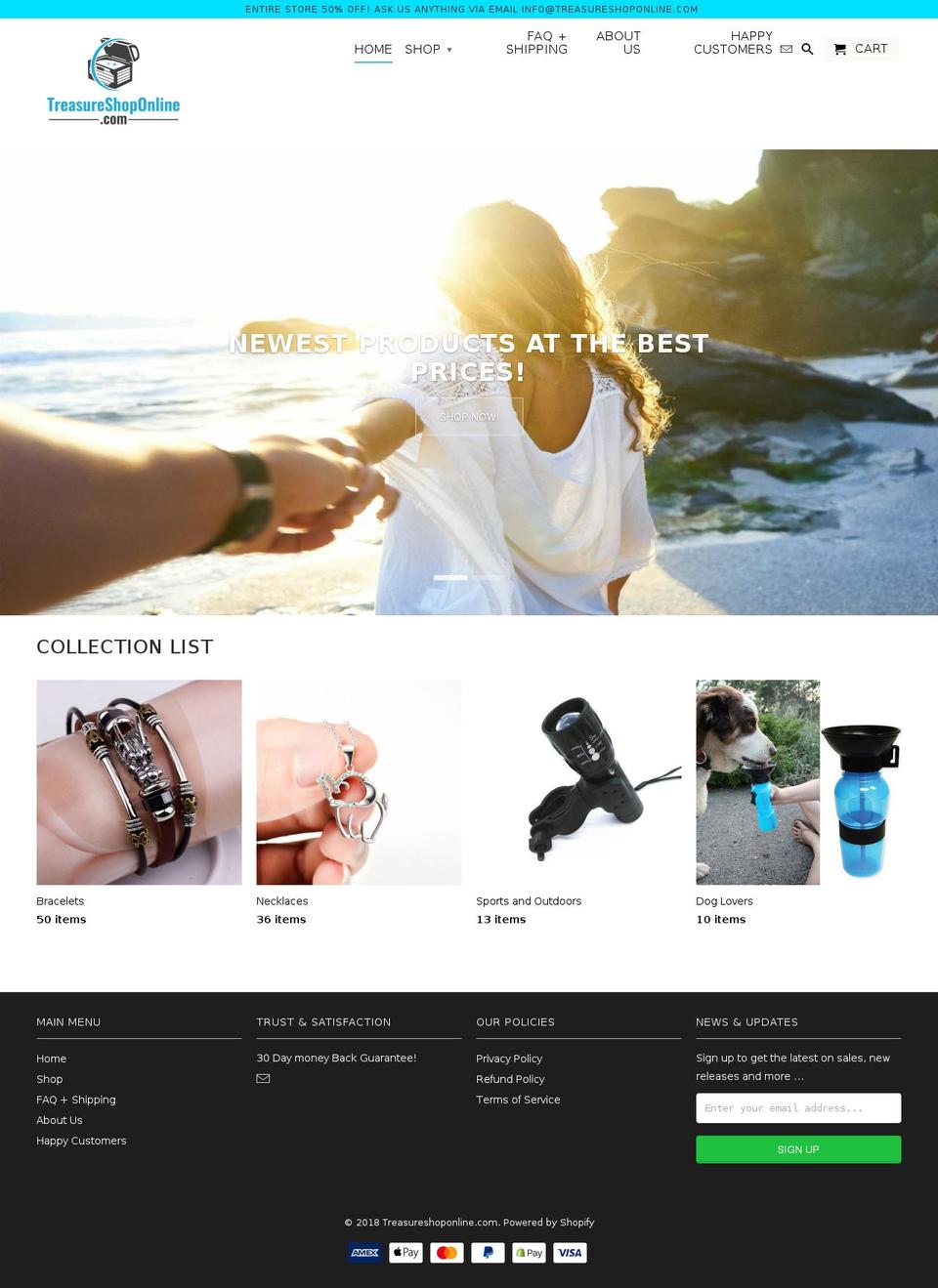 treasureshoponline.com shopify website screenshot