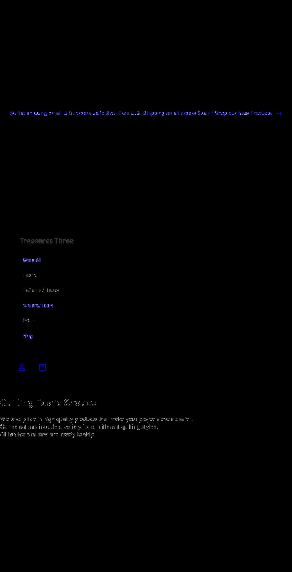 treasuresthree.com shopify website screenshot