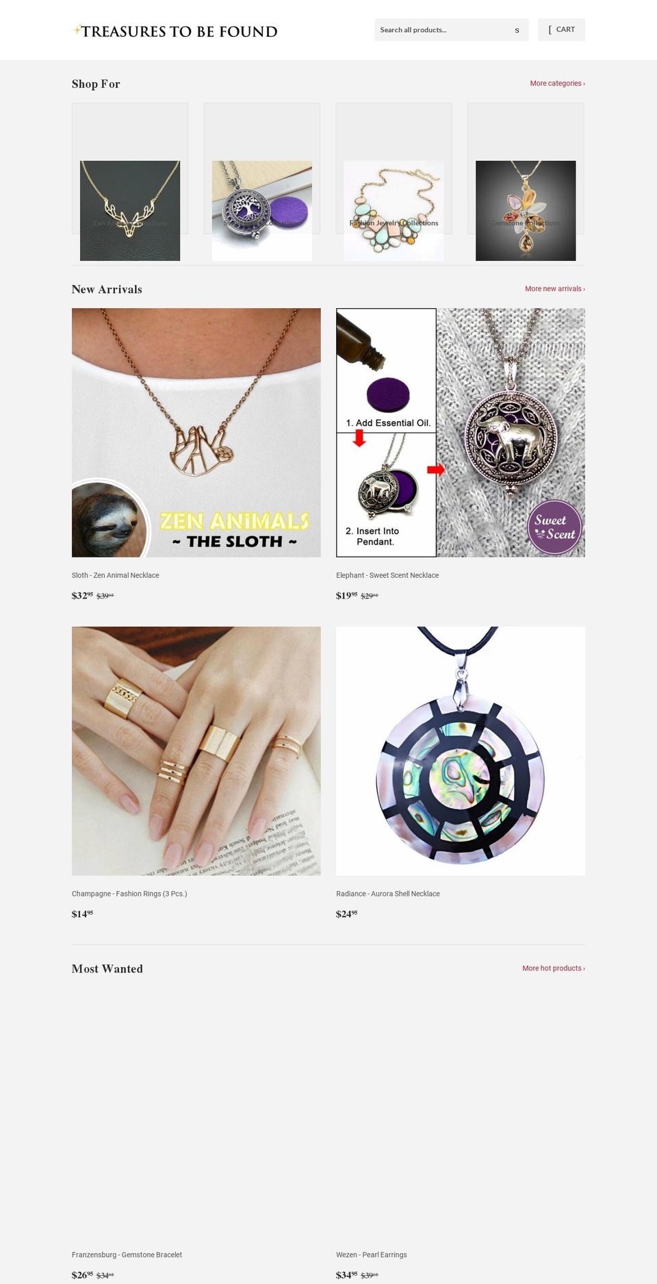 treasurestobefound.com shopify website screenshot