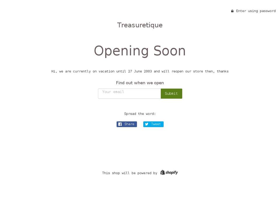 treasuretique.com shopify website screenshot