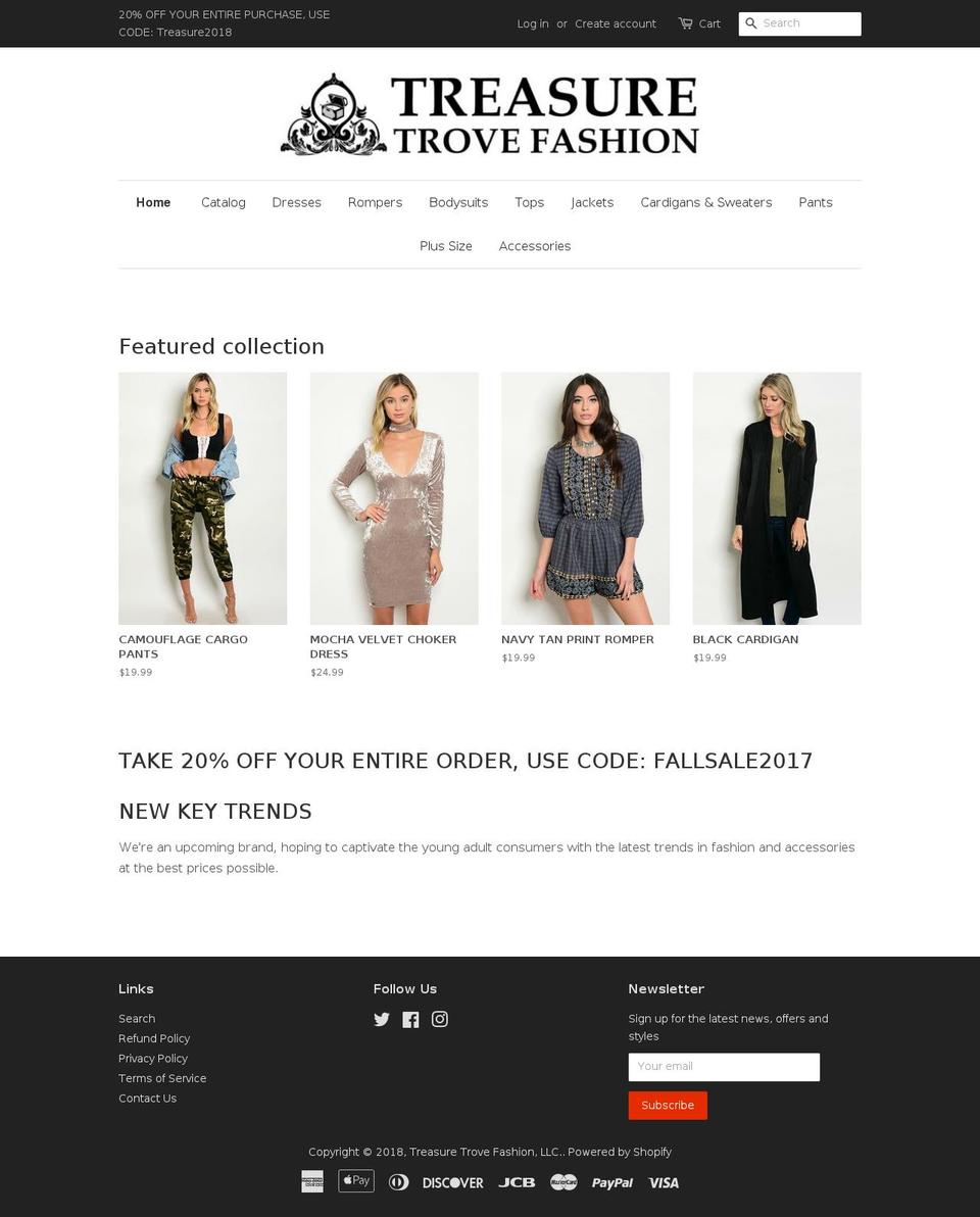 treasuretrovefashion.com — Shopify storefront screenshot