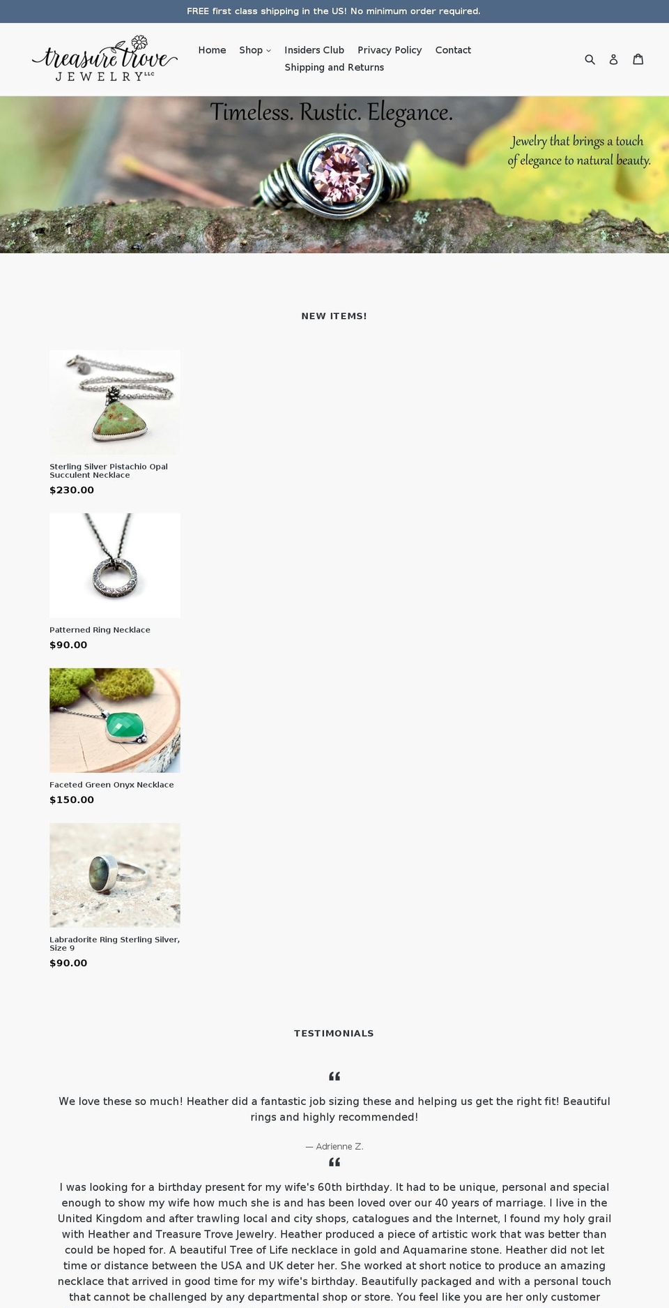 treasuretrovejewelry.net shopify website screenshot