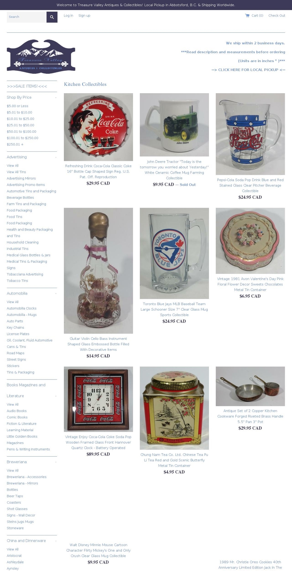 treasurevalleyantiques.com — Shopify storefront screenshot