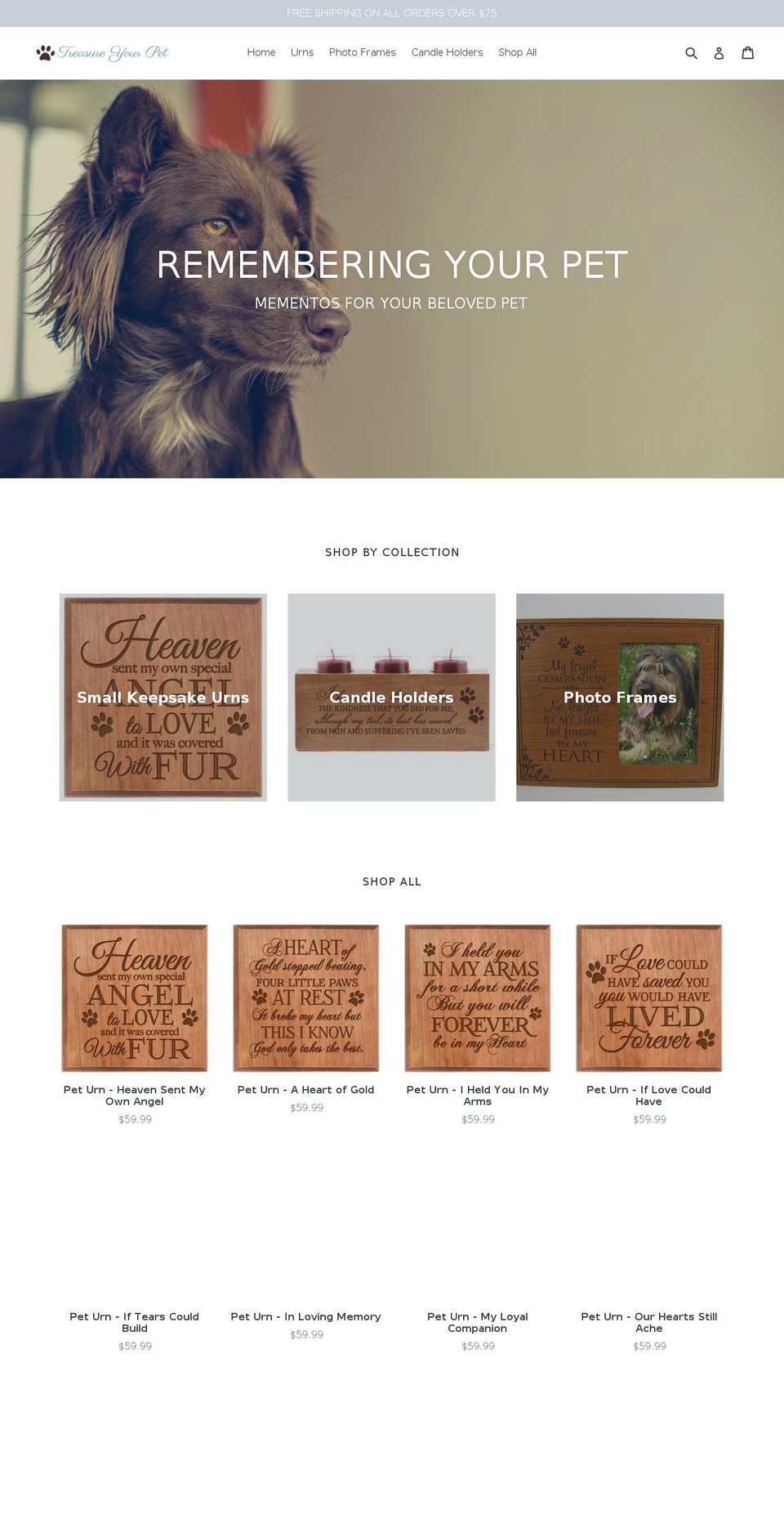 treasureyourpet.com — Shopify storefront screenshot