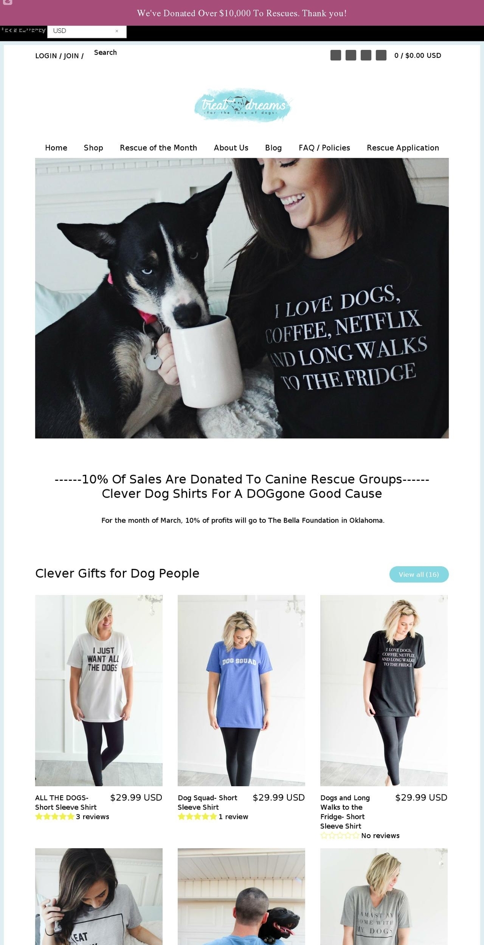 treatdreamsthedogbakery.com shopify website screenshot