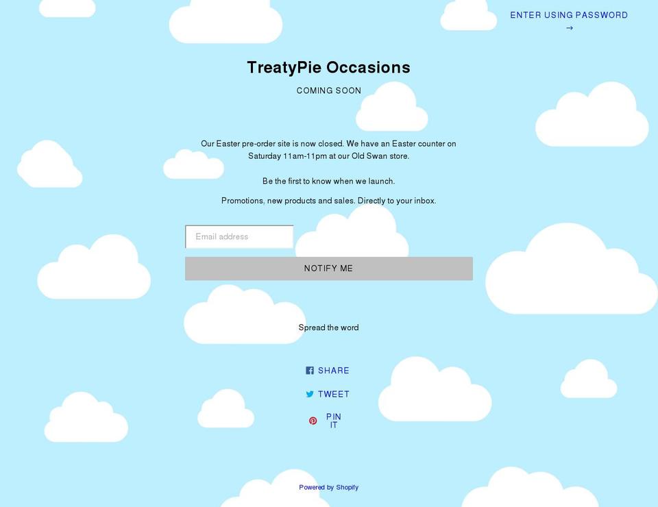 treatypieoccasions.co.uk shopify website screenshot