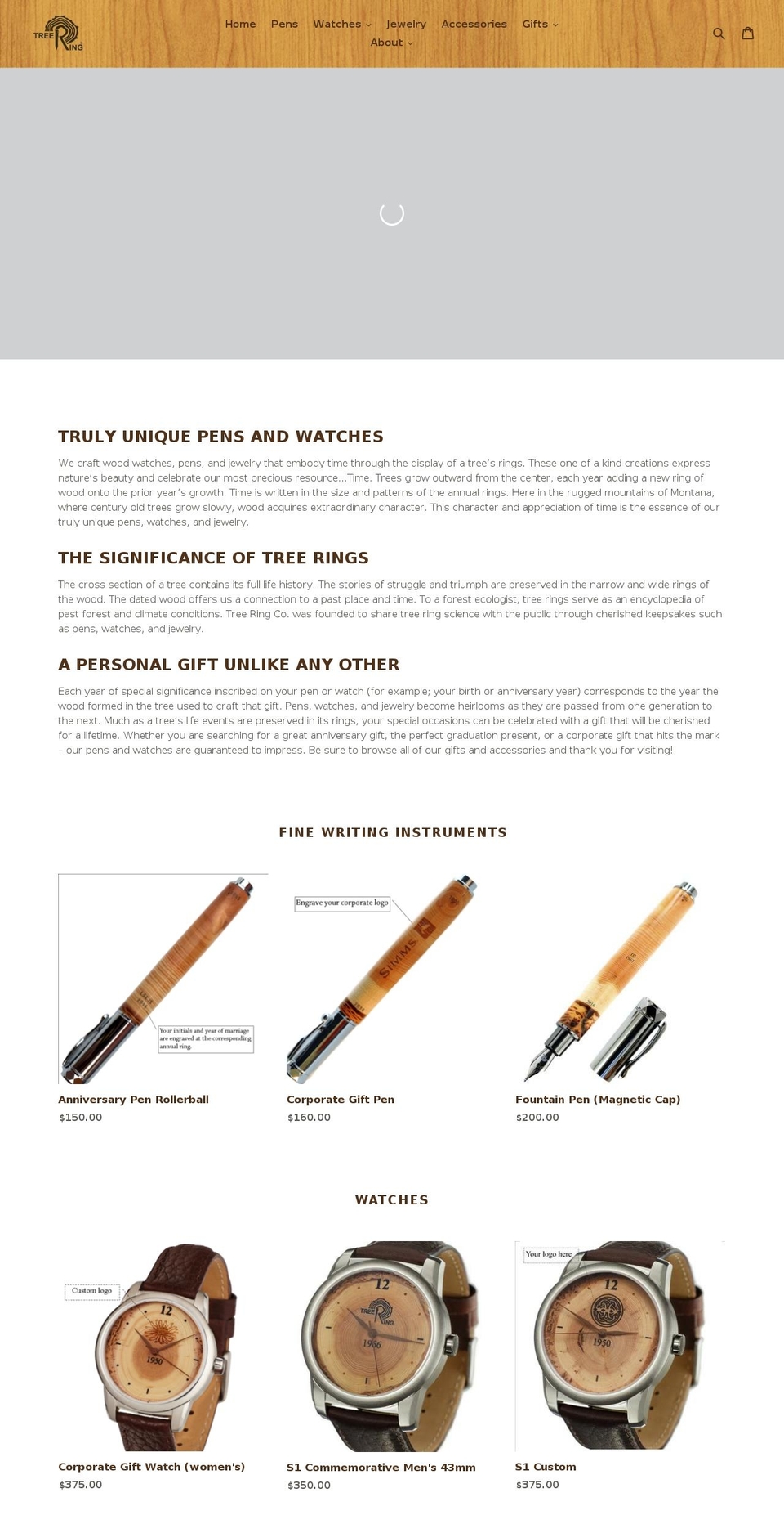 treeringpens.com shopify website screenshot