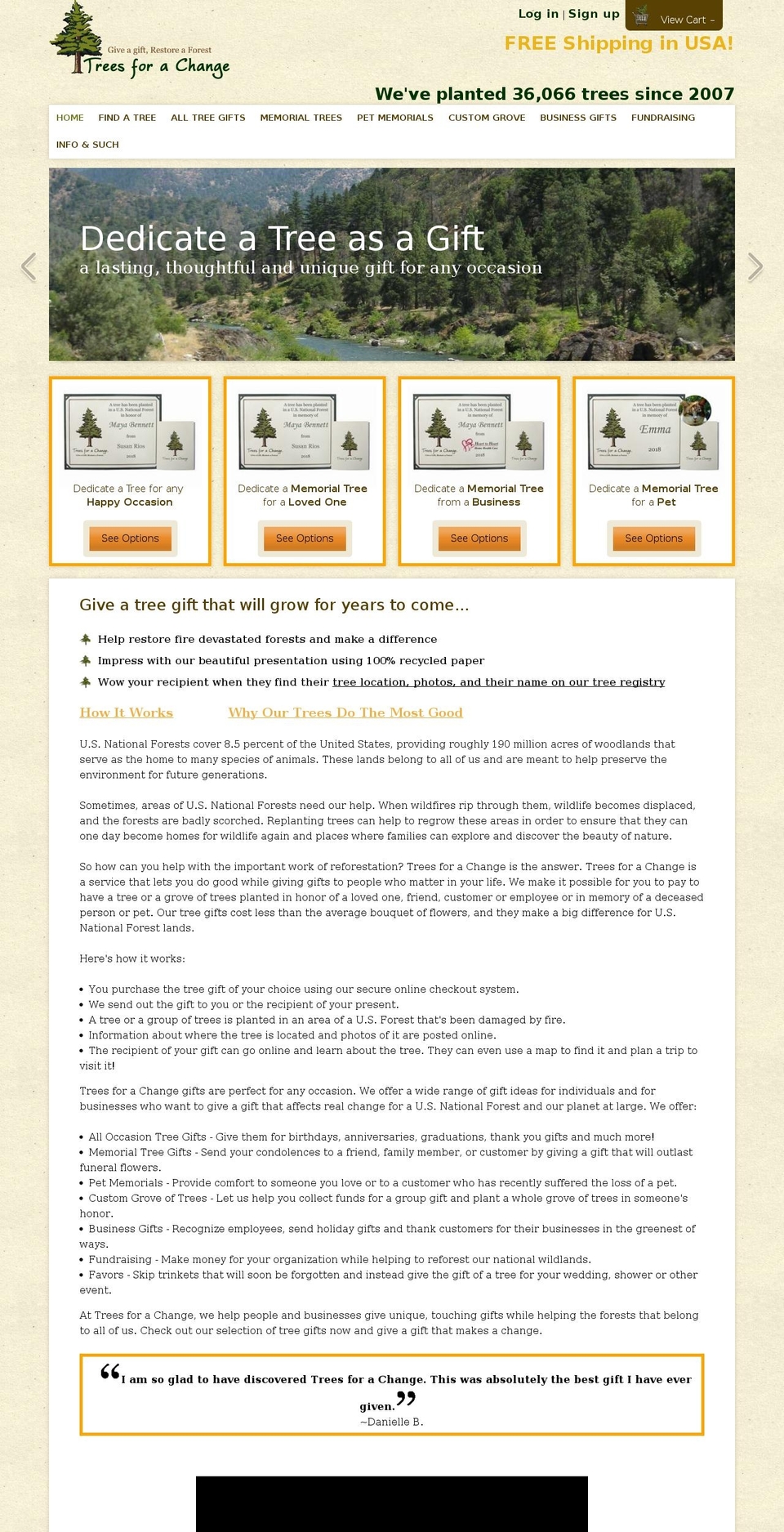 treesforachange.org shopify website screenshot